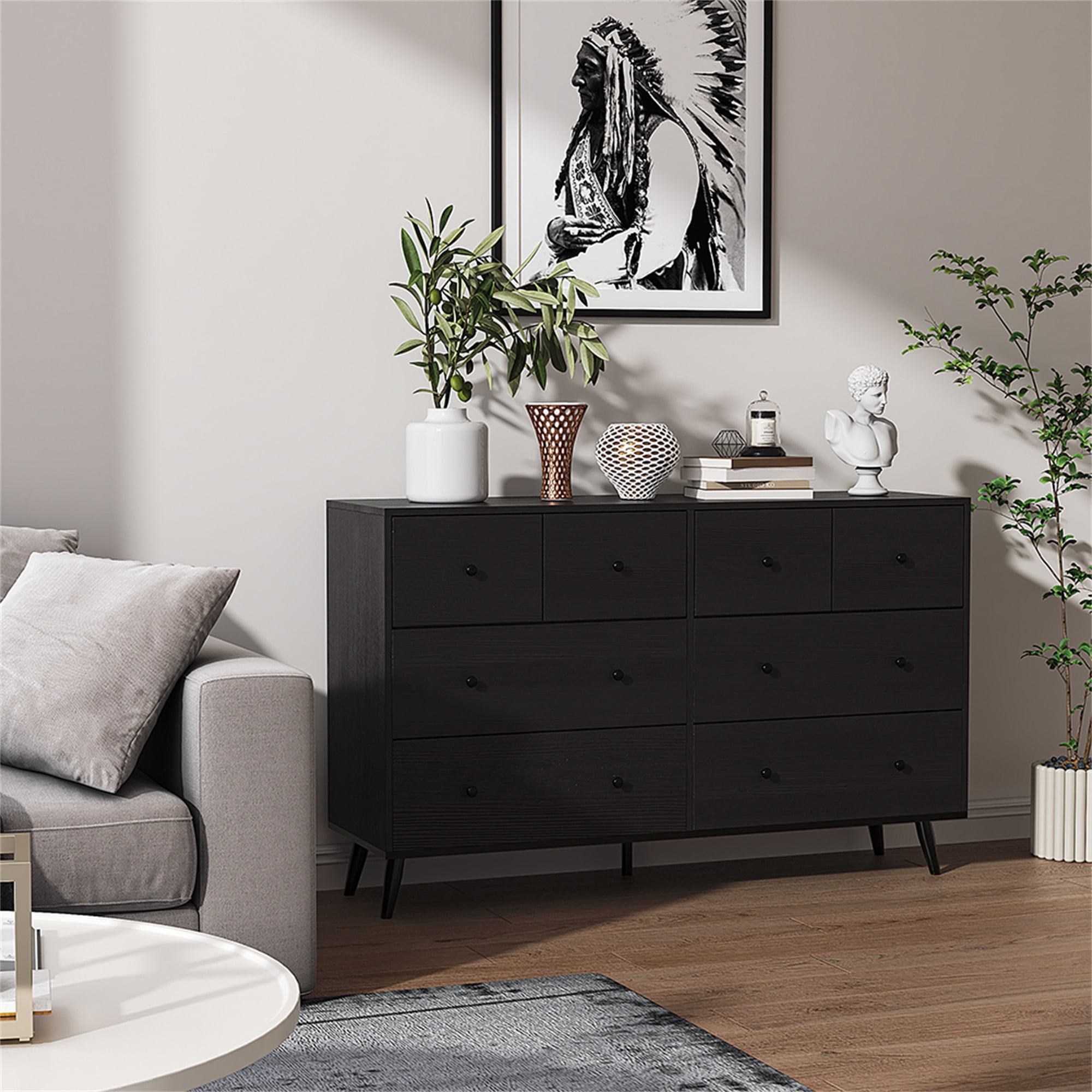 Kadyn Bedroom Dresser with Handles 8 Drawer Dresser for Entryway, Closet and Living Room Modern Solid Wood Storage Chest of Drawers, End of Bed Dresser, Living Room Vintage Solid Wood Organizer