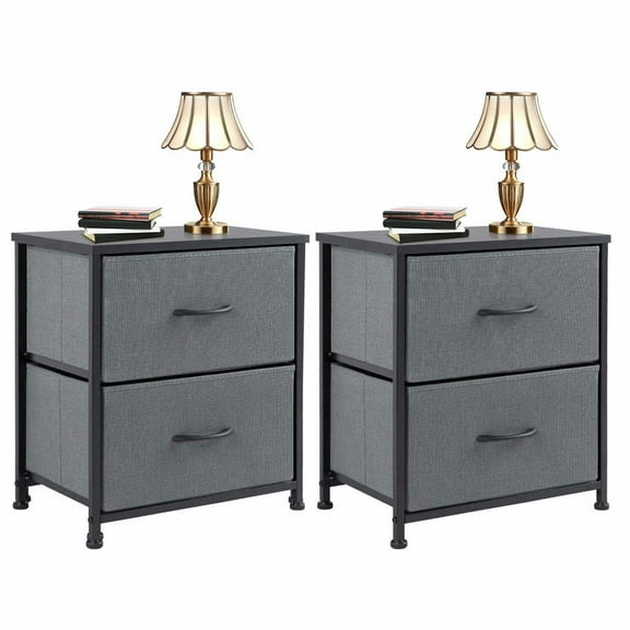 Kadyn Bedroom Night Stand, Nightstands, Bedside Table,2 Drawers Nightstand, Chest of Drawers with Metal Frame and Wood Top, Gray