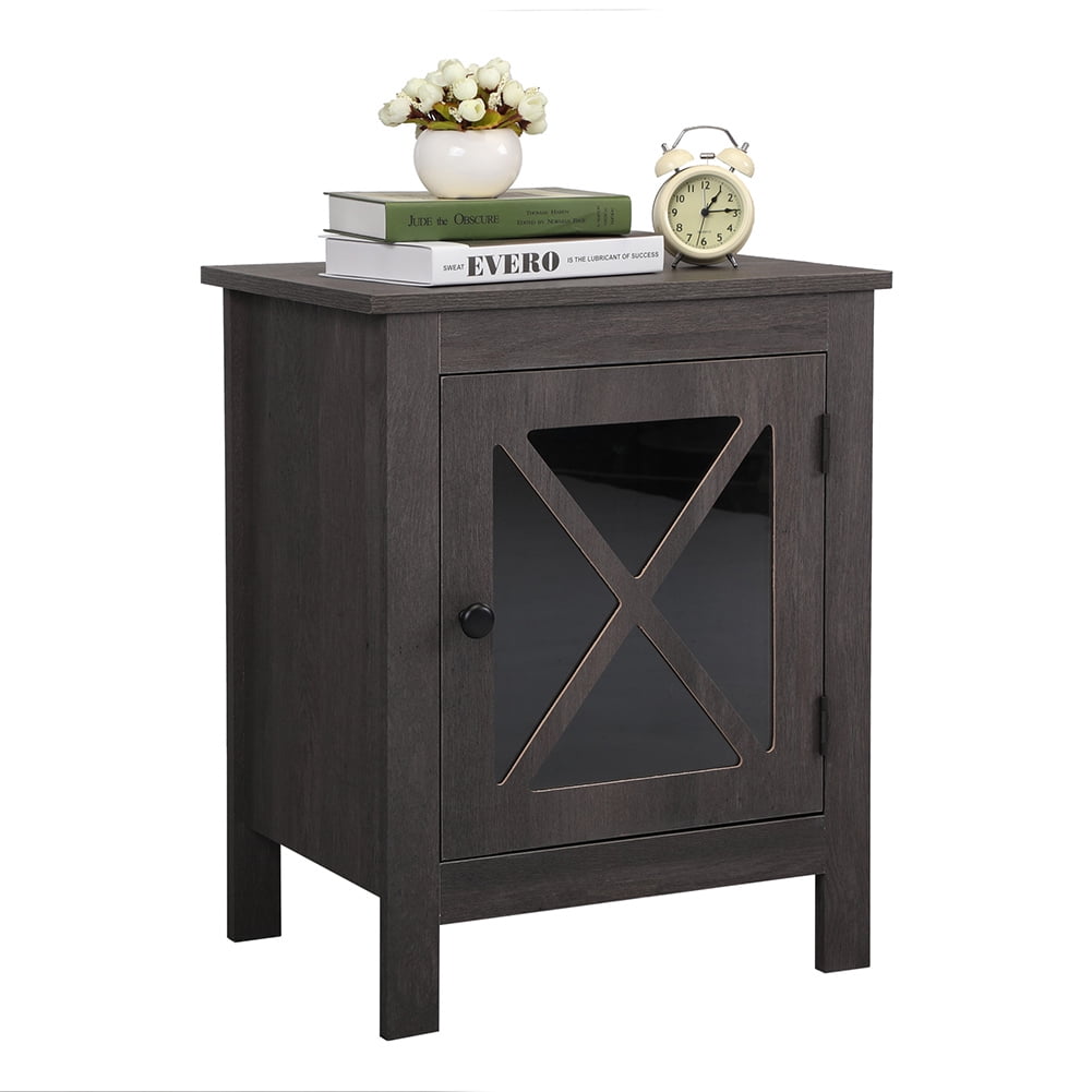 Kadyn Bedside Tables Side End Table with Door Cabinet, Mid Century Modern Nightstand, Dark Gray-1PCS