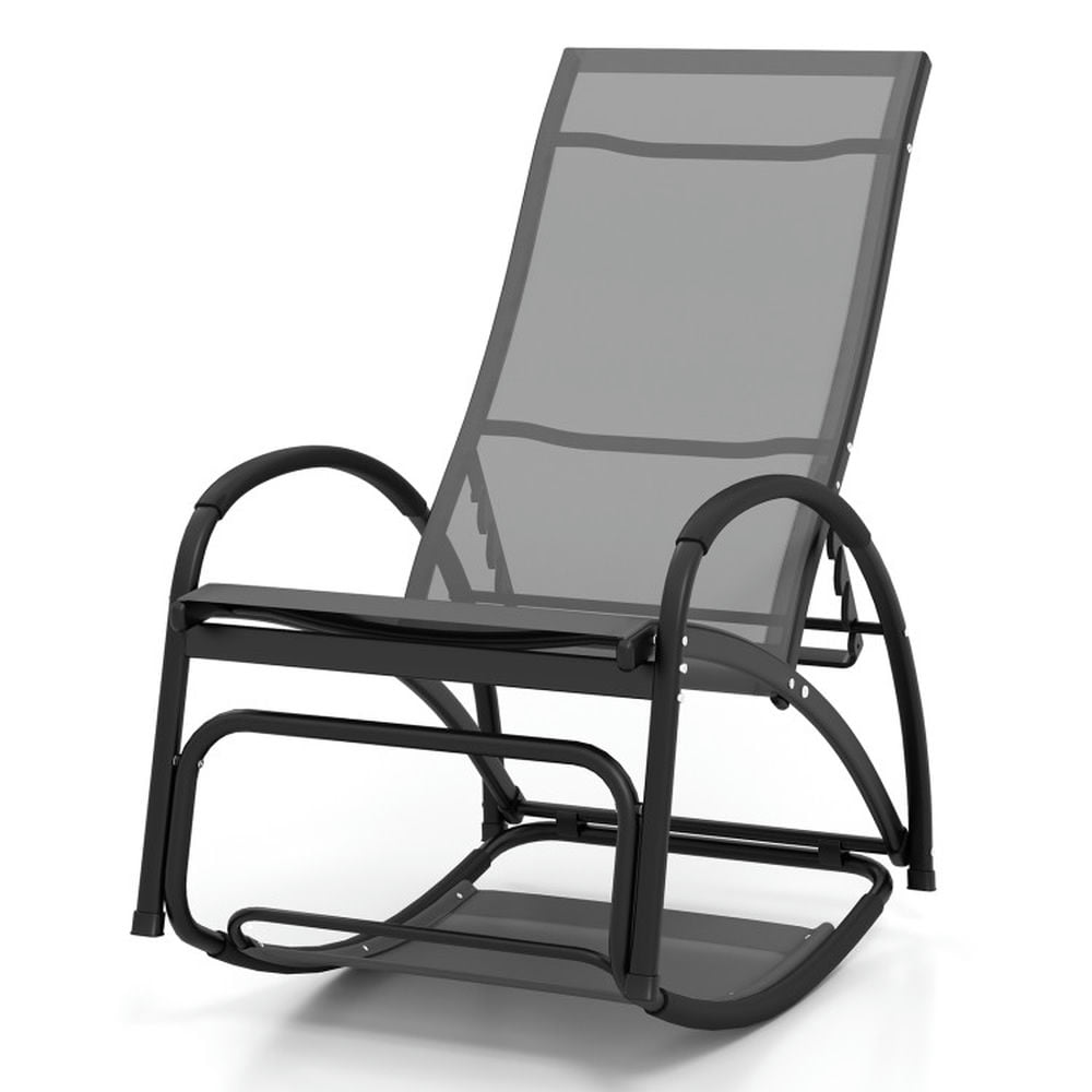 Kadyn Bistro Rocking Chair, Outdoor Rocker Chairs,2-in-1 Outdoor Rocking Chair with 4-Position Adjustable Backrest for Patio Porch Poolside-Gray