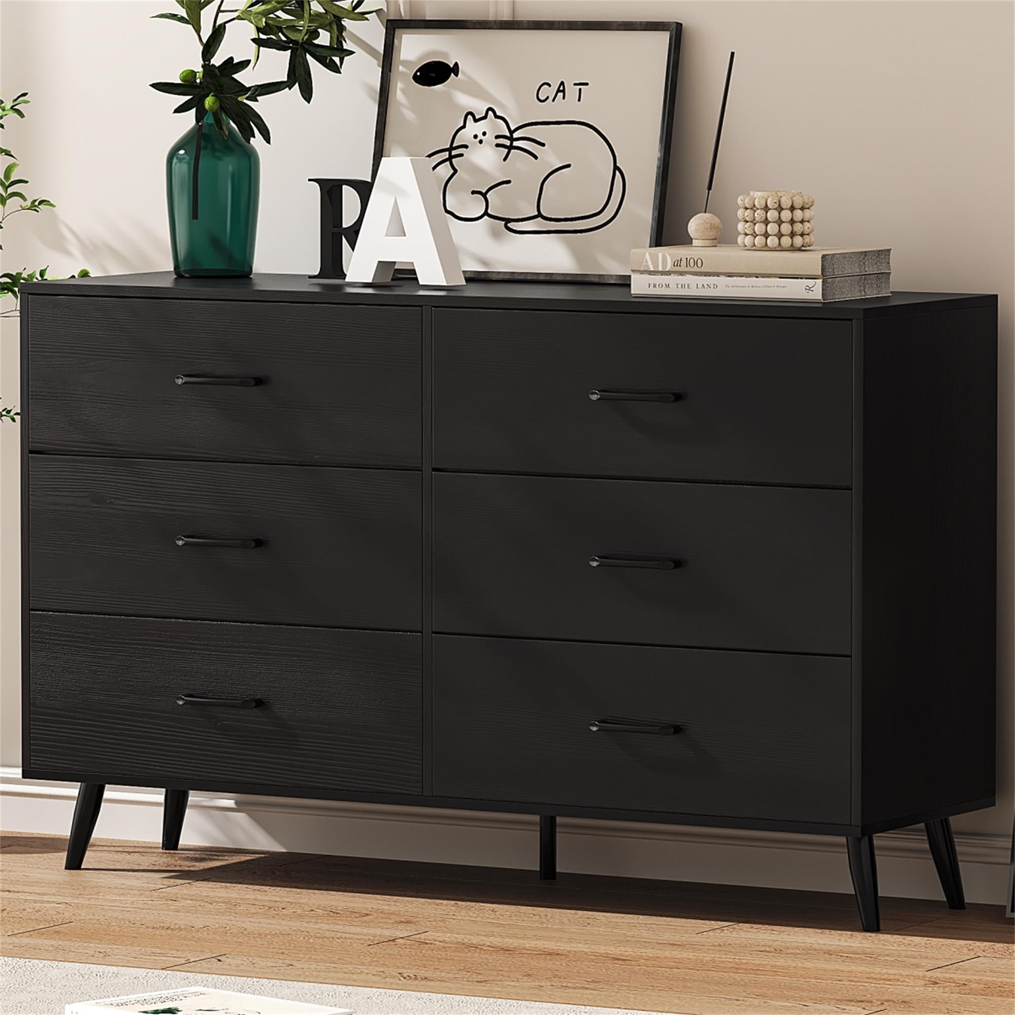 Kadyn Black Chest of Drawer, 6 Double Drawer Dresser for Bedroom, Modern Storage Cabinet for Living Room, Nursery Dresser Kadyn Black Chest of Drawer, 6 Double Drawer Dresser for Bedroom, Modern Storage Cabinet for Living Room, Nursery Dresser