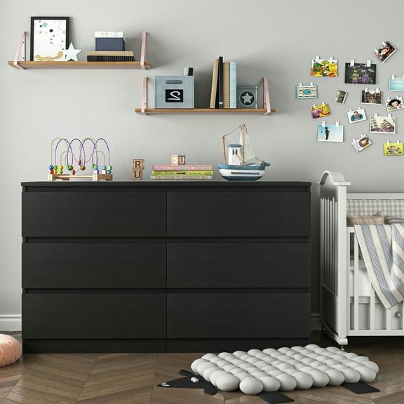 Kadyn Black Chest of Drawer, 6 Double Drawer Dresser for Bedroom, Modern Storage Cabinet for Living Room, Dresser