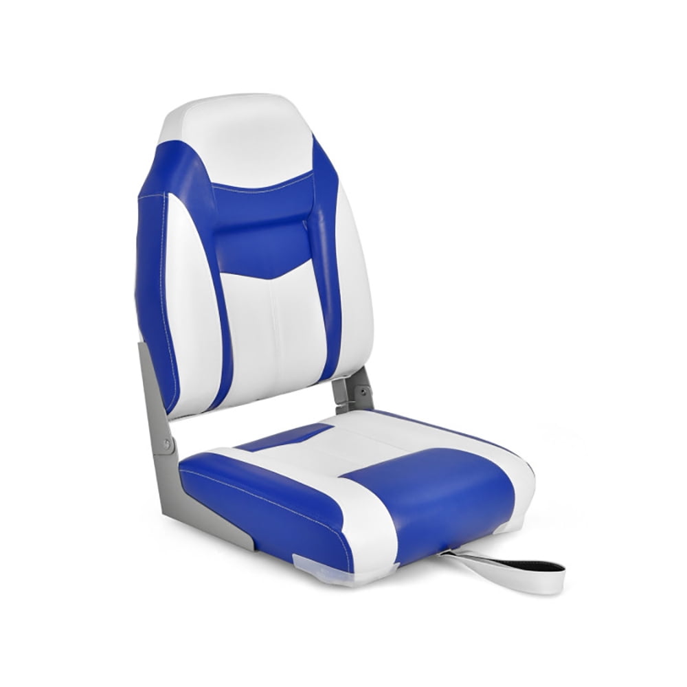 Kadyn Boat Seat, Boat Chair,Fishing Boat Seats, Captain Boat Chair, High Back Folding Boat Seats with Blue White Sponge Cushion and Flexible Hinges-Blue