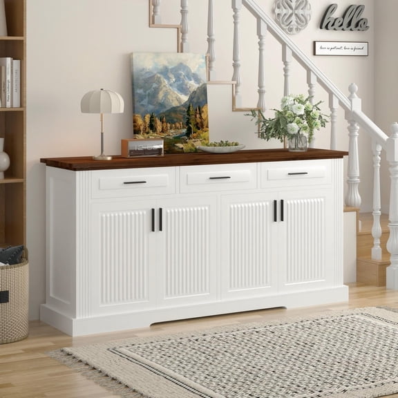 Kadyn Buffet Cabinet with 4 Doors and 3 Drawers, 63" Sideboard Cabinet with Storage for Living Room, Dining Room, Entryway, White