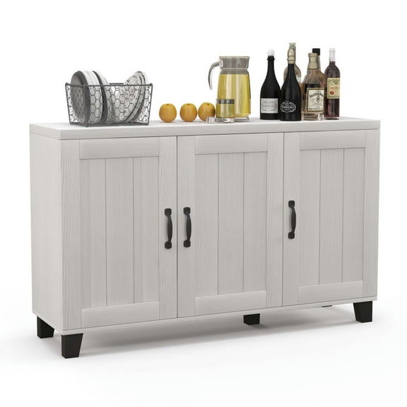 Kadyn Buffet Sideboard,Sideboard Buffet Cabinet,3-Door Buffet Sideboard with Adjustable Shelves and Anti-Tipping Kits-White Wash
