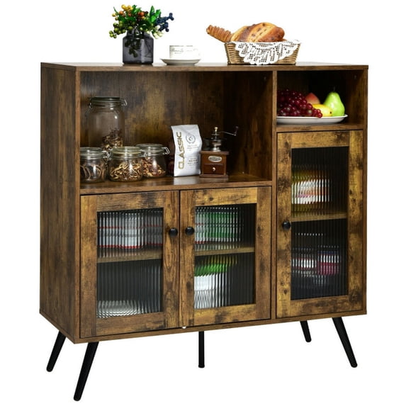 Kadyn Buffet Sideboard,Sideboard Buffet Cabinet,Buffet Kitchen Storage Cupboard with Glass Door and Adjustable Shelves-Rustic Brown