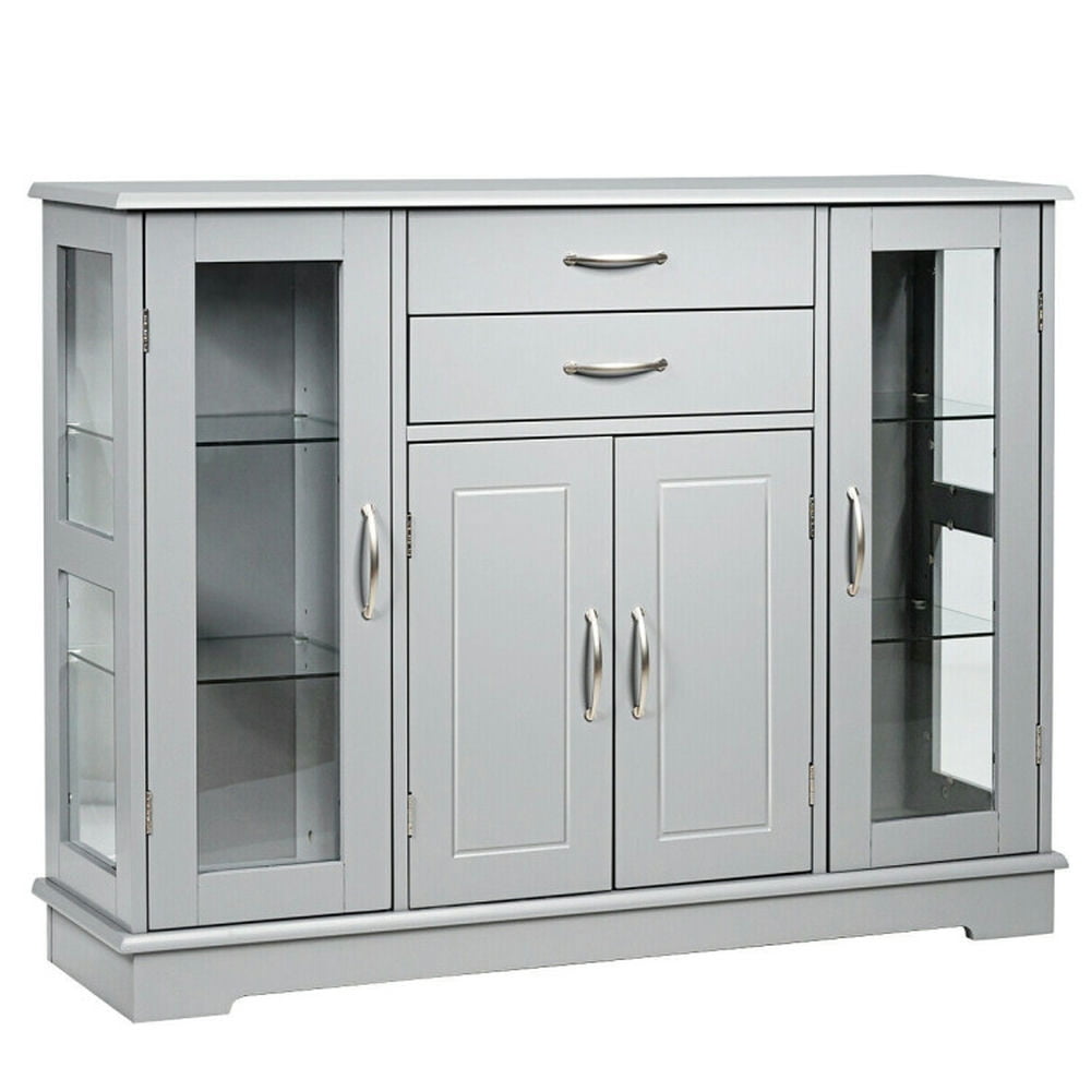 Gray Tempered Glass and MDF Sideboard Buffet Cabinet with Drawers