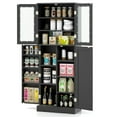 thumbnail image 1 of Kadyn Buffet Sideboard,Sideboard Buffet Cabinet,Tall Kitchen Pantry Cabinet with Dual Tempered Glass Doors and Shelves-Black, 1 of 6
