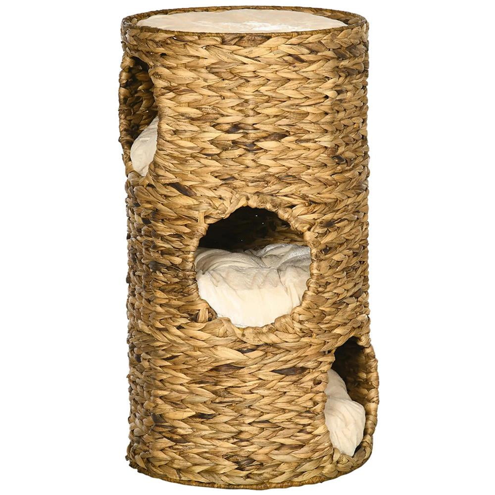 Natural Water Hyacinth Multi-Layer Elevated Cat Bed with Cushions