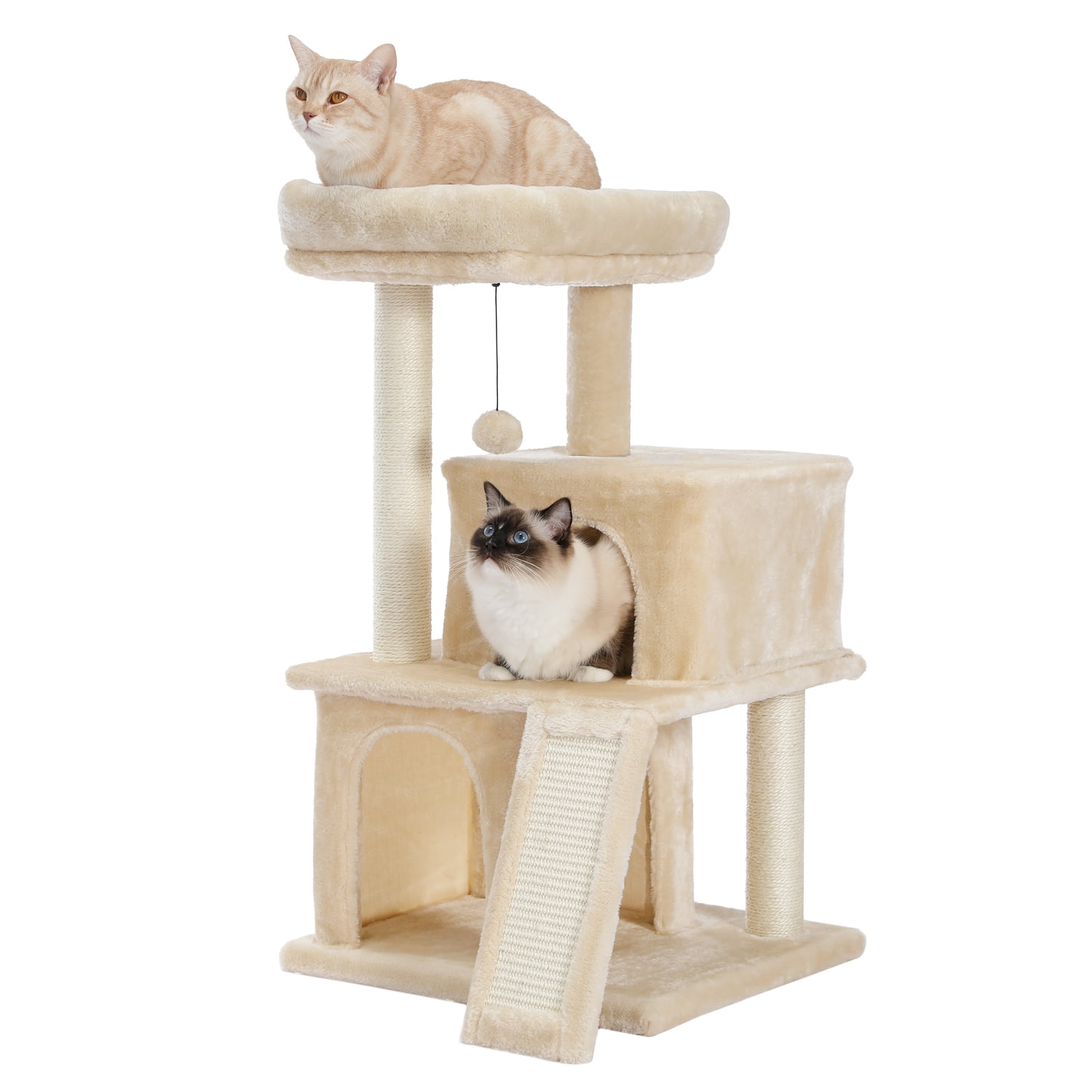 Kadyn Cat Tree Luxury 34 Inches Cat Tower with Sisal Scratching Posts, Scratching Board, Plush Perch, Kitty Kitten Play House, Beige Kadyn Cat Tree Luxury 34 Inches Cat Tower with Sisal Scratching Posts, Scratching Board, Plush Perch, Kitty Kitten Play House, Beige