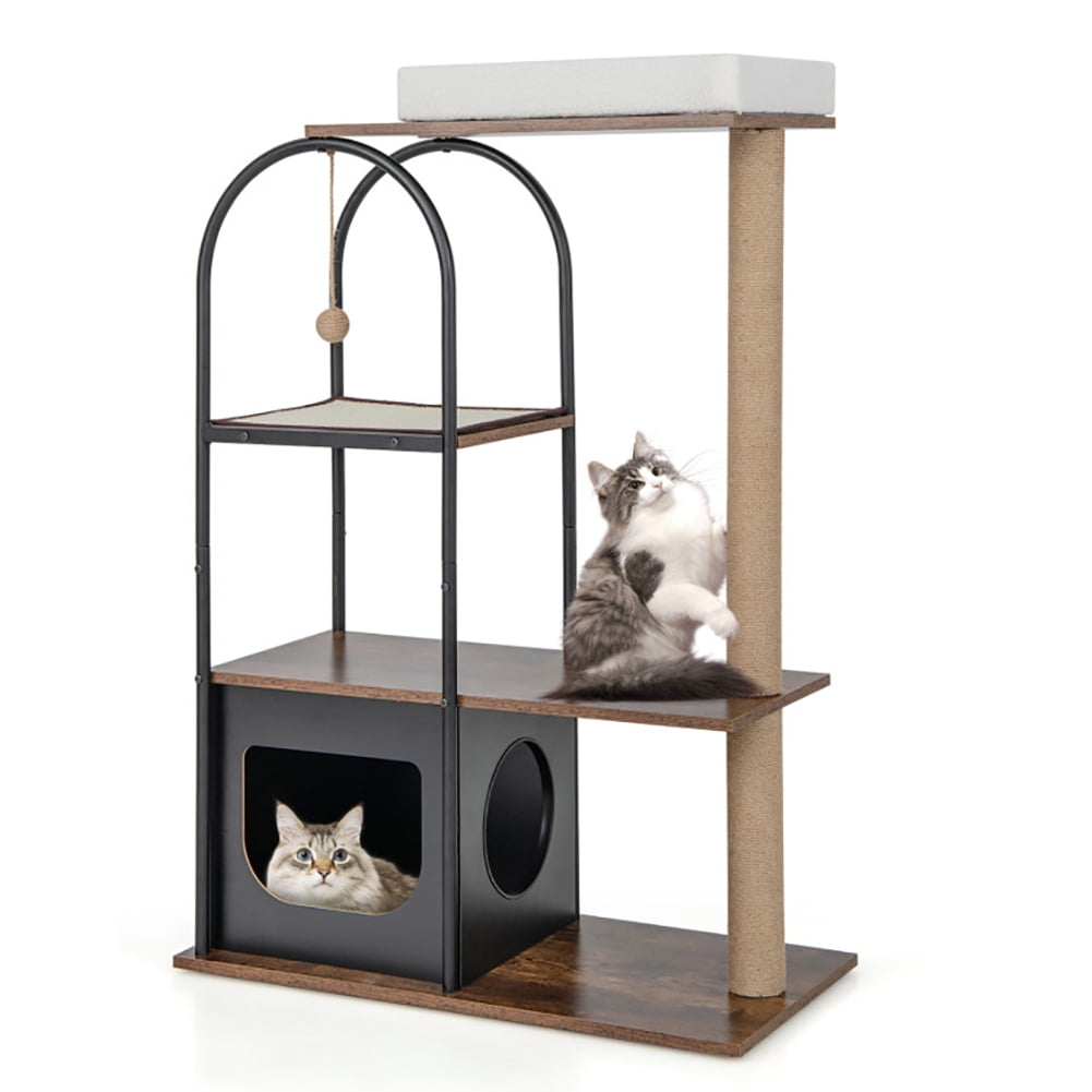 Kadyn Cat Tree for Large Cat Cat Tower Heavy Duty Extra Tall Cat Condo 47 Inch Tall Cat Tree Tower Top Perch Cat Bed with Metal Frame Black Walmart Business Supplies