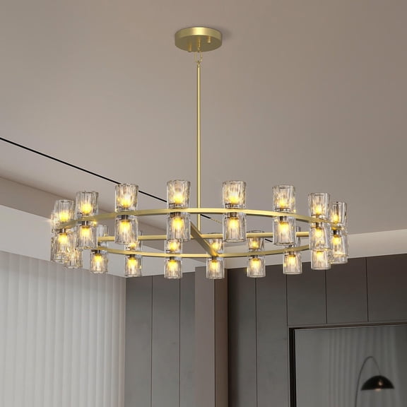 Kadyn Chandeliers, Ceiling Chandelier, Modern 36" Gold Round Chandelier Light Fixture, K9 Crystal Chandeliers for Dining Room, Includes 36XG4 Bulbs