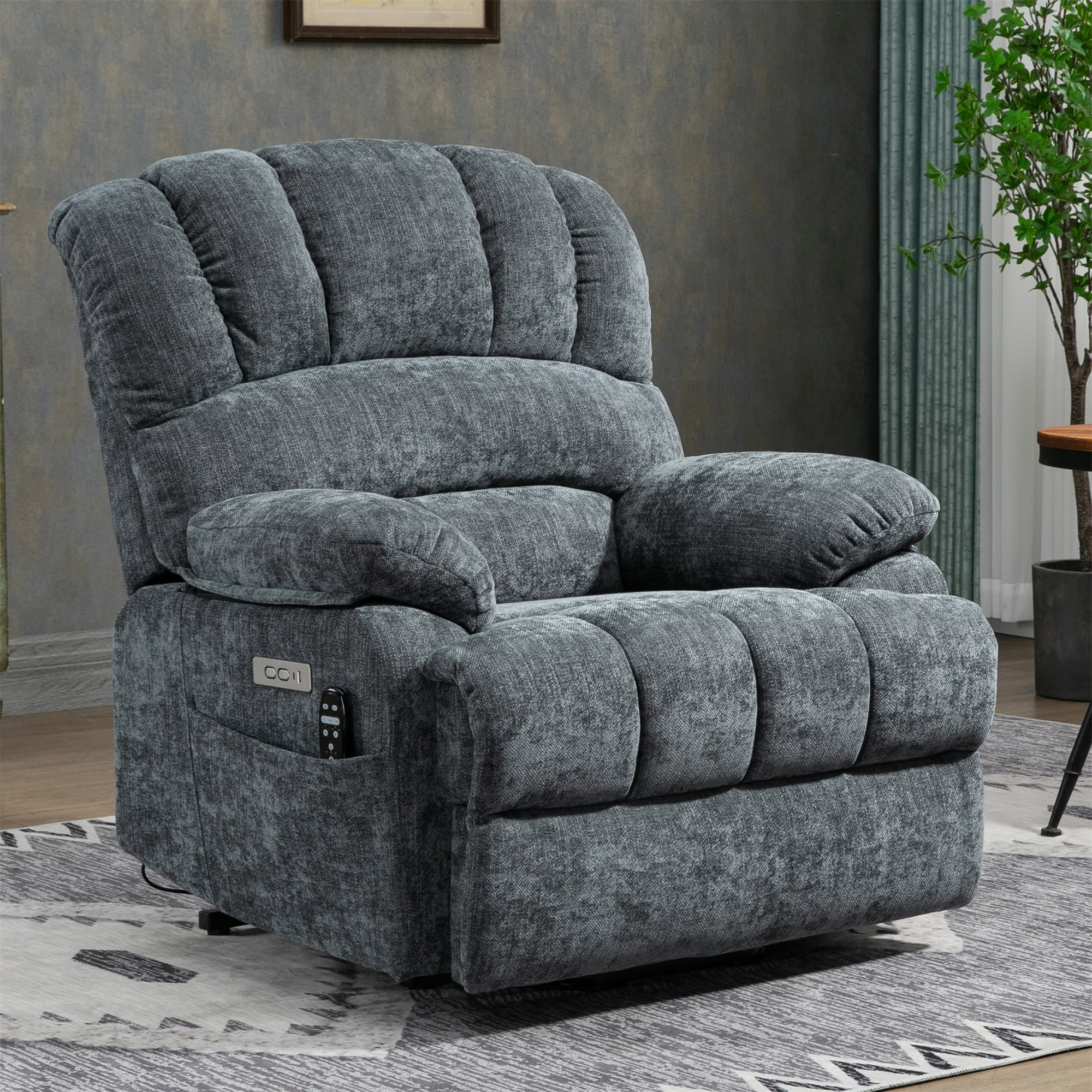 Kadyn Chenille Power Lift Recliner Chair with 8-Point Vibration Massage and Lumbar Heating for Living Room Bedroom, Blue-Gray Kadyn Chenille Power Lift Recliner Chair with 8-Point Vibration Massage and Lumbar Heating for Living Room Bedroom, Blue-Gray