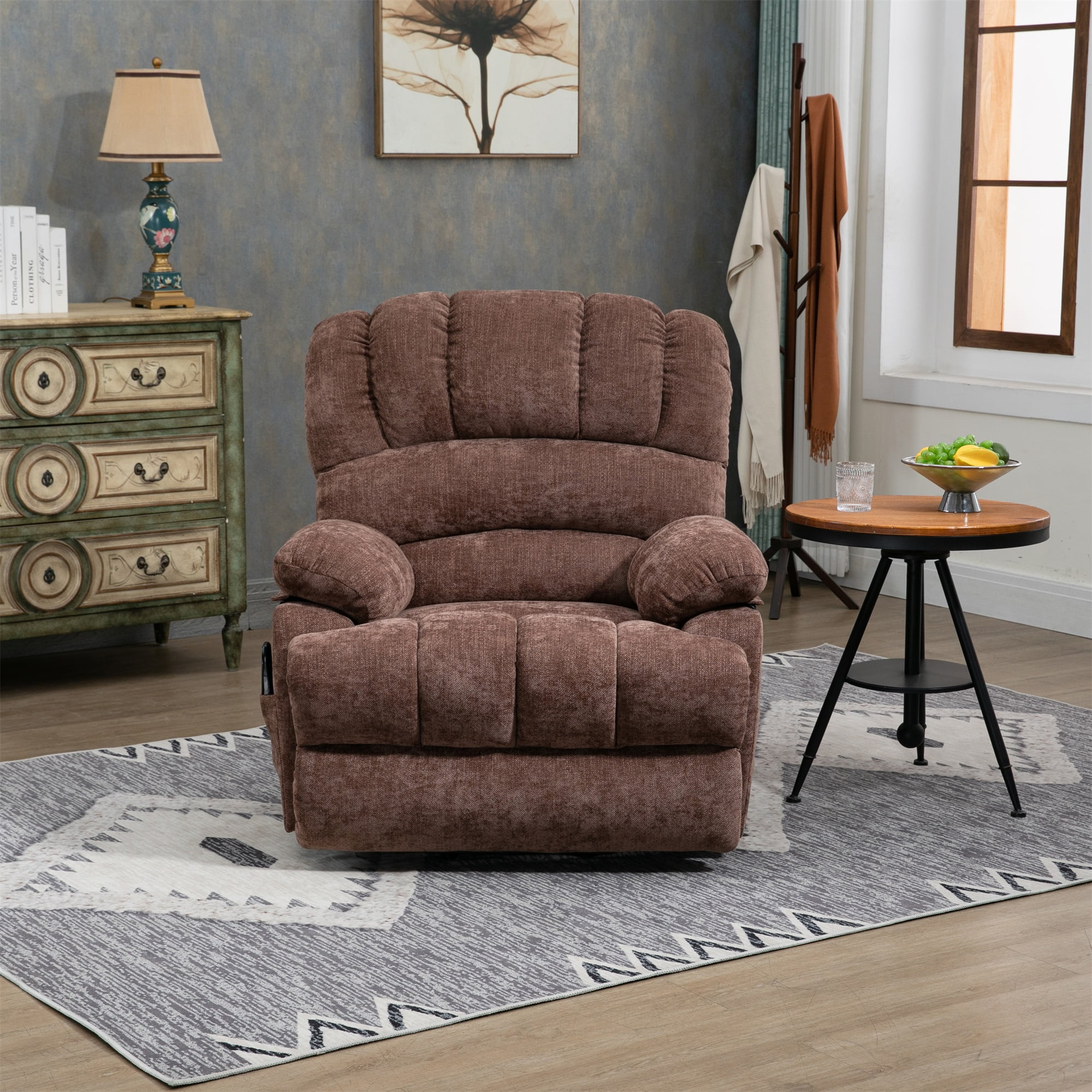 Kadyn Chenille Power Lift Recliner Chair with 8-Point Vibration Massage and Lumbar Heating for Living Room Bedroom, Brown