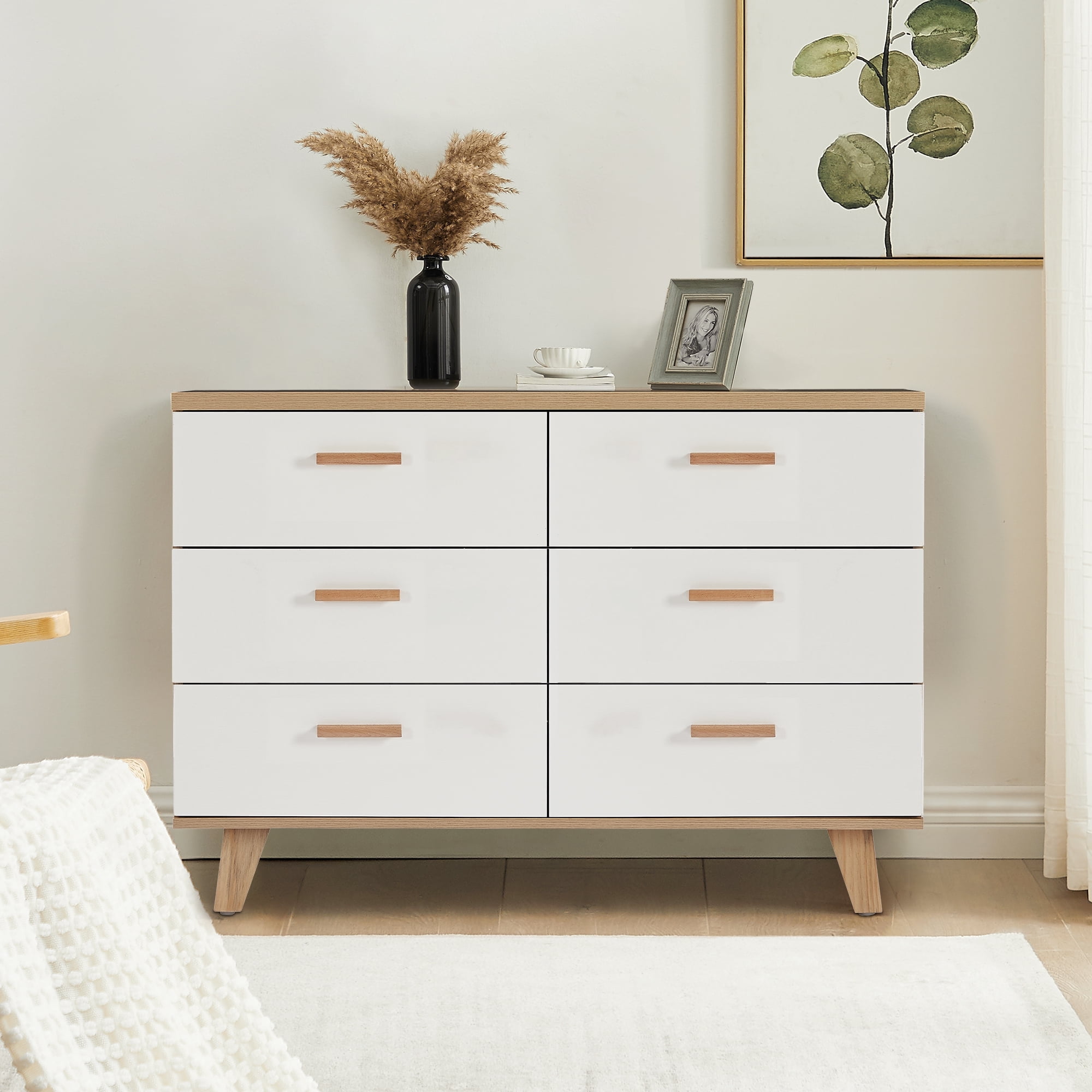 Kadyn Chest of Drawer, 6 Double Drawer Dresser for Bedroom, Modern Storage Cabinet for Living Room, White Nursery Dresser