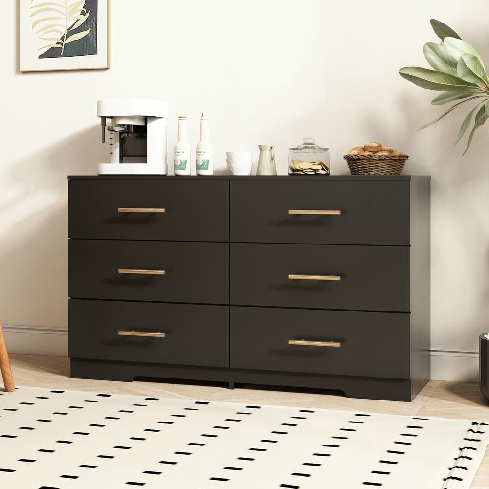 Kadyn 6 Drawer Dresser, Modern Black Dresser with 6 Drawers and Gold Handle, Storage Chest of Drawers for Bedroom, Living Room, Hallway, Entryway Kadyn 6 Drawer Dresser, Modern Black Dresser with 6 Drawers and Gold Handle, Storage Chest of Drawers for Bedroom, Living Room, Hallway, Entryway