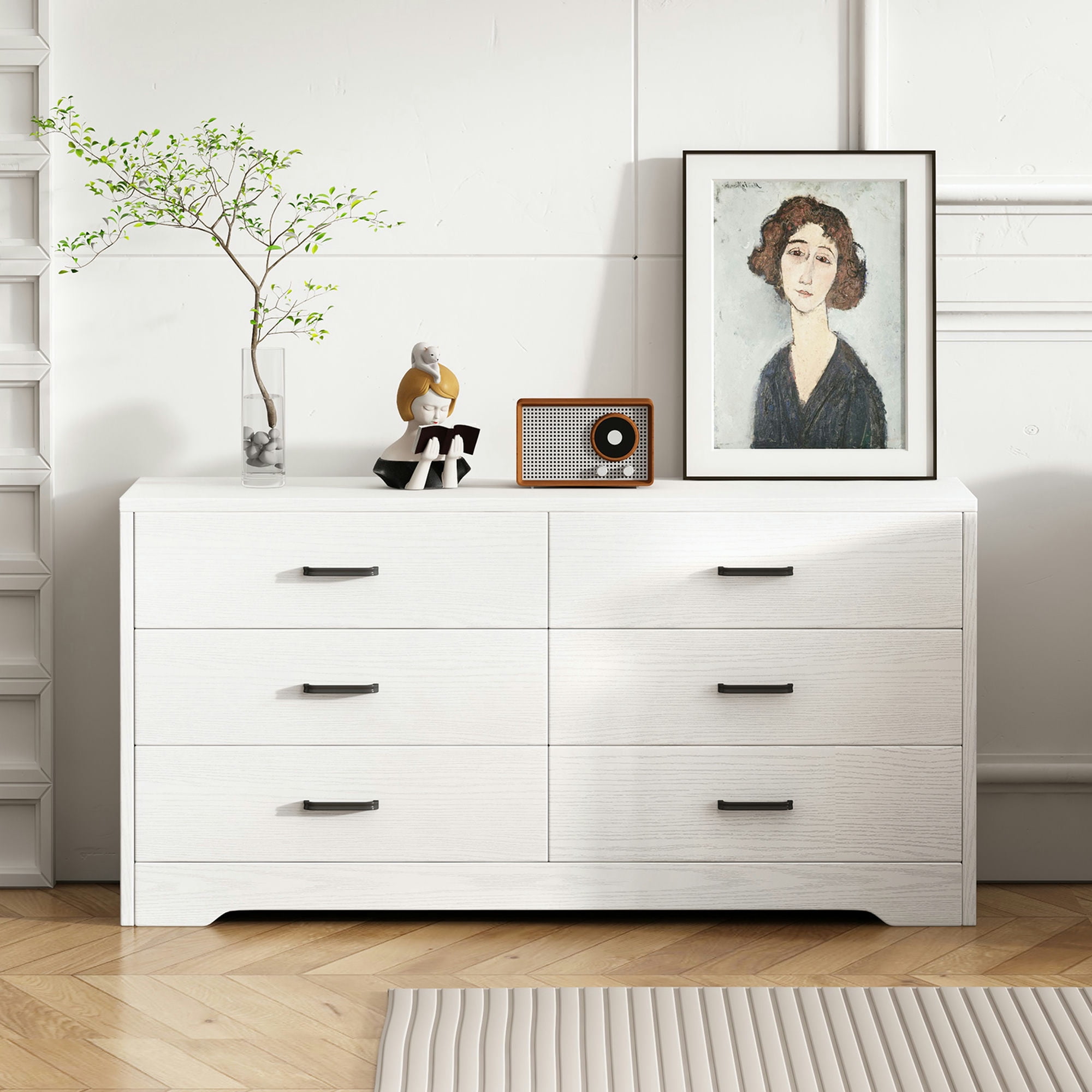 Kadyn Chest of Drawers, Sideboard Buffet Cabinet with 6 Drawers, Dresser for Bedroom, White Kadyn Chest of Drawers, Sideboard Buffet Cabinet with 6 Drawers, Dresser for Bedroom, White