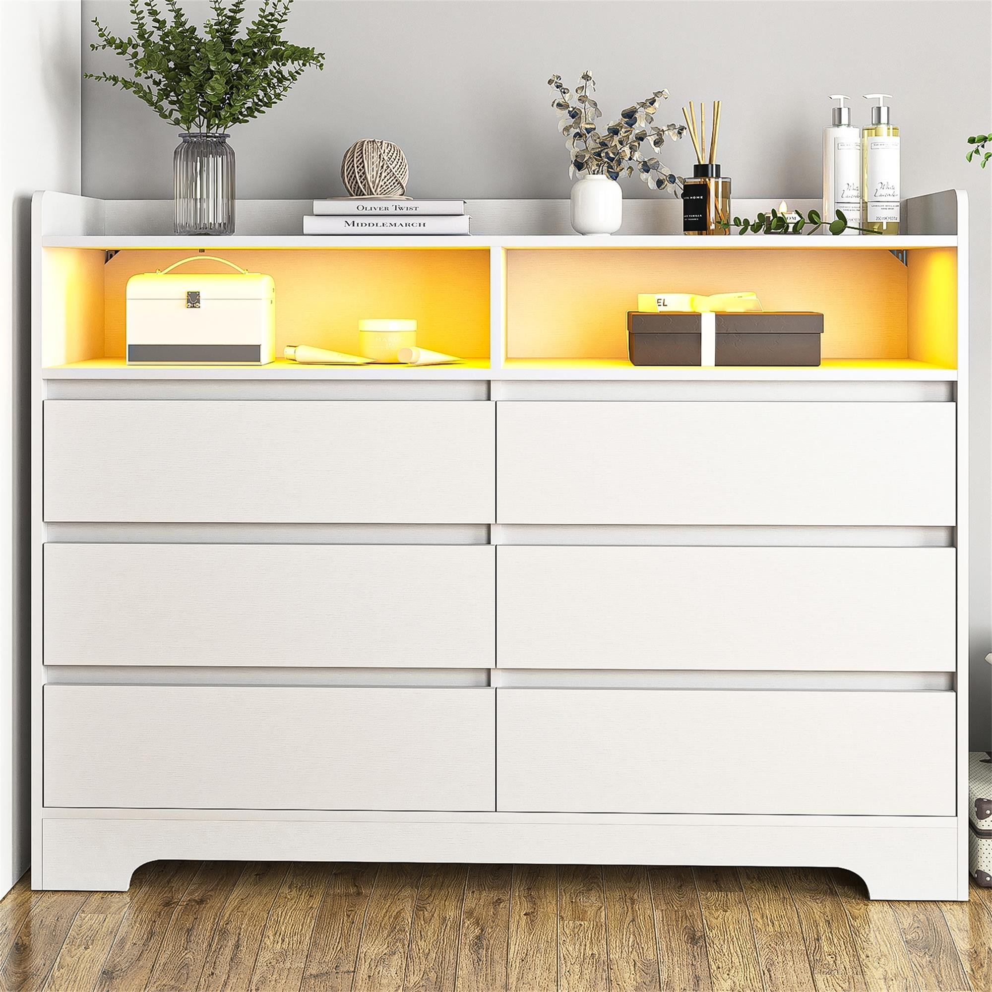 Kadyn Chest of Drawers with LED Light and Storage Shelf for Nursery Changing, Modern White Dresser Kadyn Chest of Drawers with LED Light and Storage Shelf for Nursery Changing, Modern White Dresser