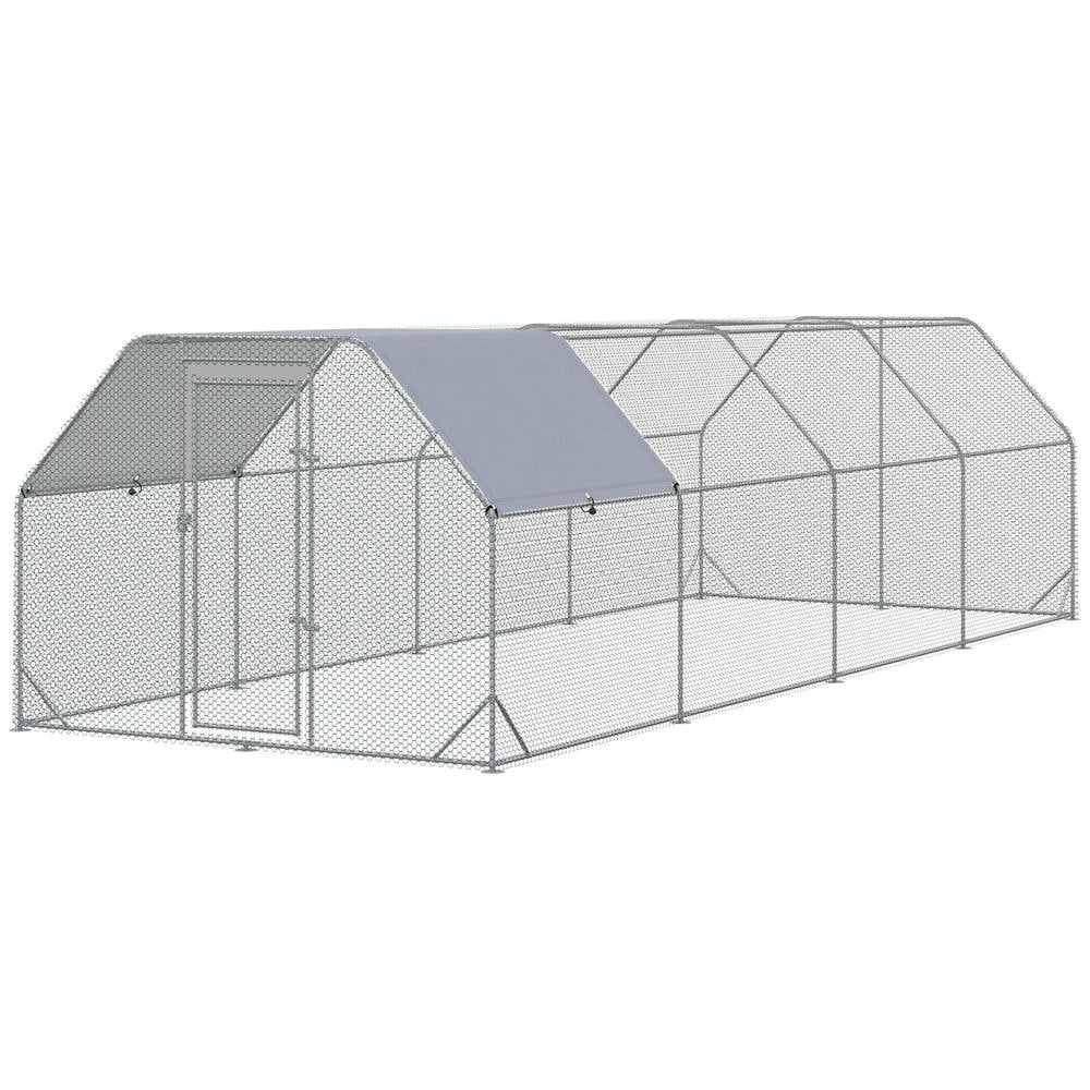 Large Silver Metal Chicken Coop Run with Cover