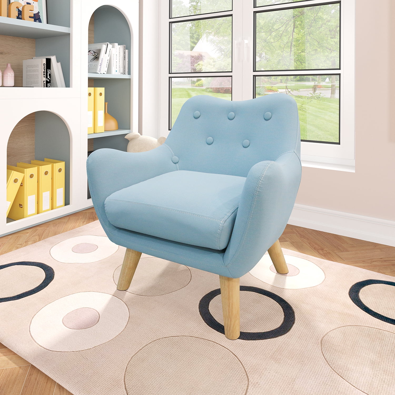 Kadyn Child Accent Armchair, Fabric Single Sofa Chairs with wooden legs, Upholstered Arm Chair for kids, Blue Kadyn Child Accent Armchair, Fabric Single Sofa Chairs with wooden legs, Upholstered Arm Chair for kids, Blue