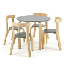 Kadyn Children Kids Table Chair Set,Children Playroom Table Chair Set,5-Piece Kids Wooden Curved Back Activity Table and Chair Set with Toy Bricks-Gray