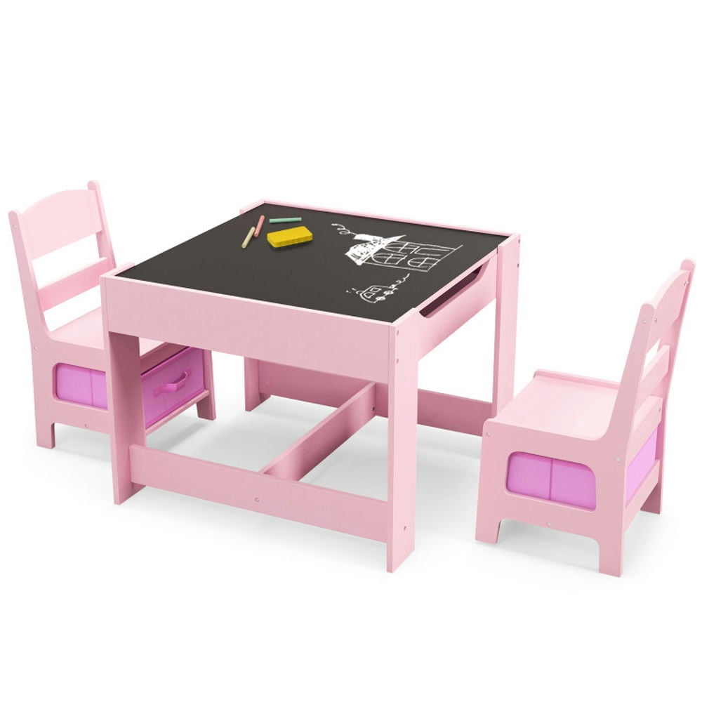 Kadyn Children Kids Table Chair Set,Children Playroom Table Chair Set,Kids Table Chairs Set With Storage Boxes Blackboard Whiteboard Drawing-Pink