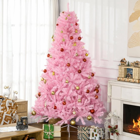 Kadyn Christmas Tree, Xmas Trees,7' Artificial Pink Christmas Trees, with Auto Open, Steel Base, Wide Shape