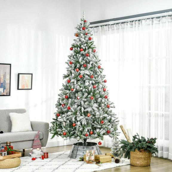 Kadyn Christmas Tree, Xmas Trees,9' Tall Unlit Snow Flocked Pine Artificial Christmas Tree with Realistic Branches, Green