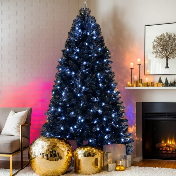 Kadyn Christmas Tree, Xmas Trees,Artificial 6Ft Black Led-Lit Christmas Tree with 1460Pe/Pvc Mixed Branch Tips