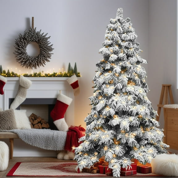 Kadyn Christmas Tree, Xmas Trees,Artificial 8Ft Flock Led-Lit Christmas Tree with 1242Pe/Pvc Mixed Branch Tips