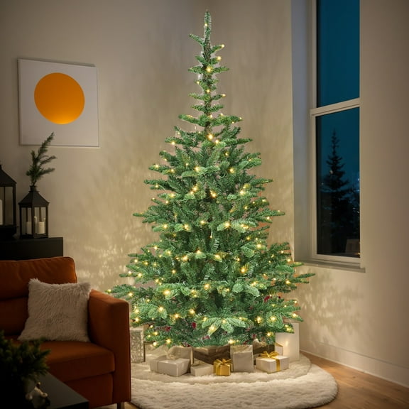 Kadyn Christmas Tree, Xmas Trees,Artificial 8Ft Green Led-Lit Christmas Tree with 1307Pe/Pvc Mixed Branch Tips