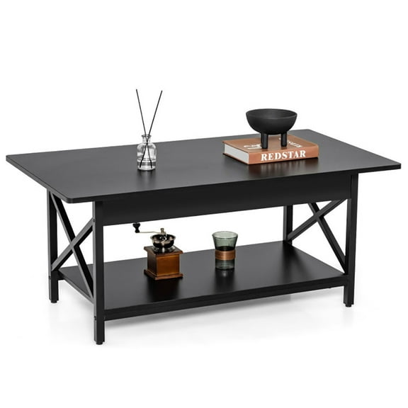 Kadyn Cocktail Tea Table,Coffee Table,Sofa Table Tea Table,2-Tier Industrial Rectangular Coffee Table with Storage Shelf-Black
