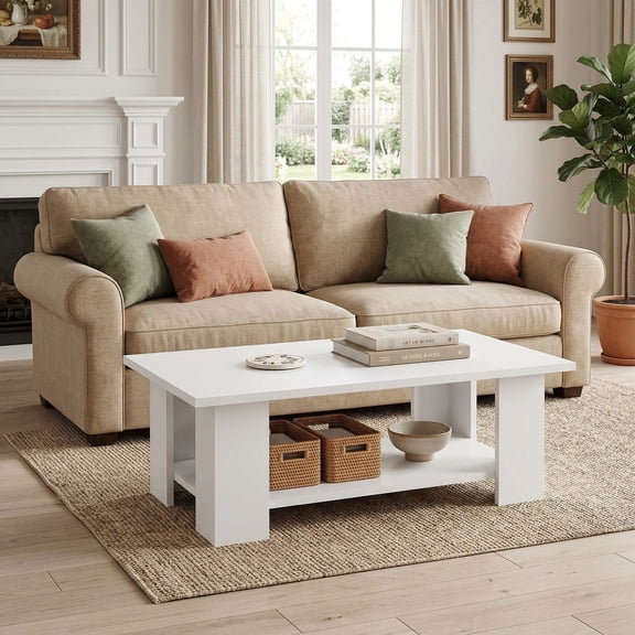 Kadyn Cocktail Tea Table,Coffee Table,Sofa Table Tea Table,Large 36 Inch 2-tier Wooden Modern Coffee Table with Storage Shelf