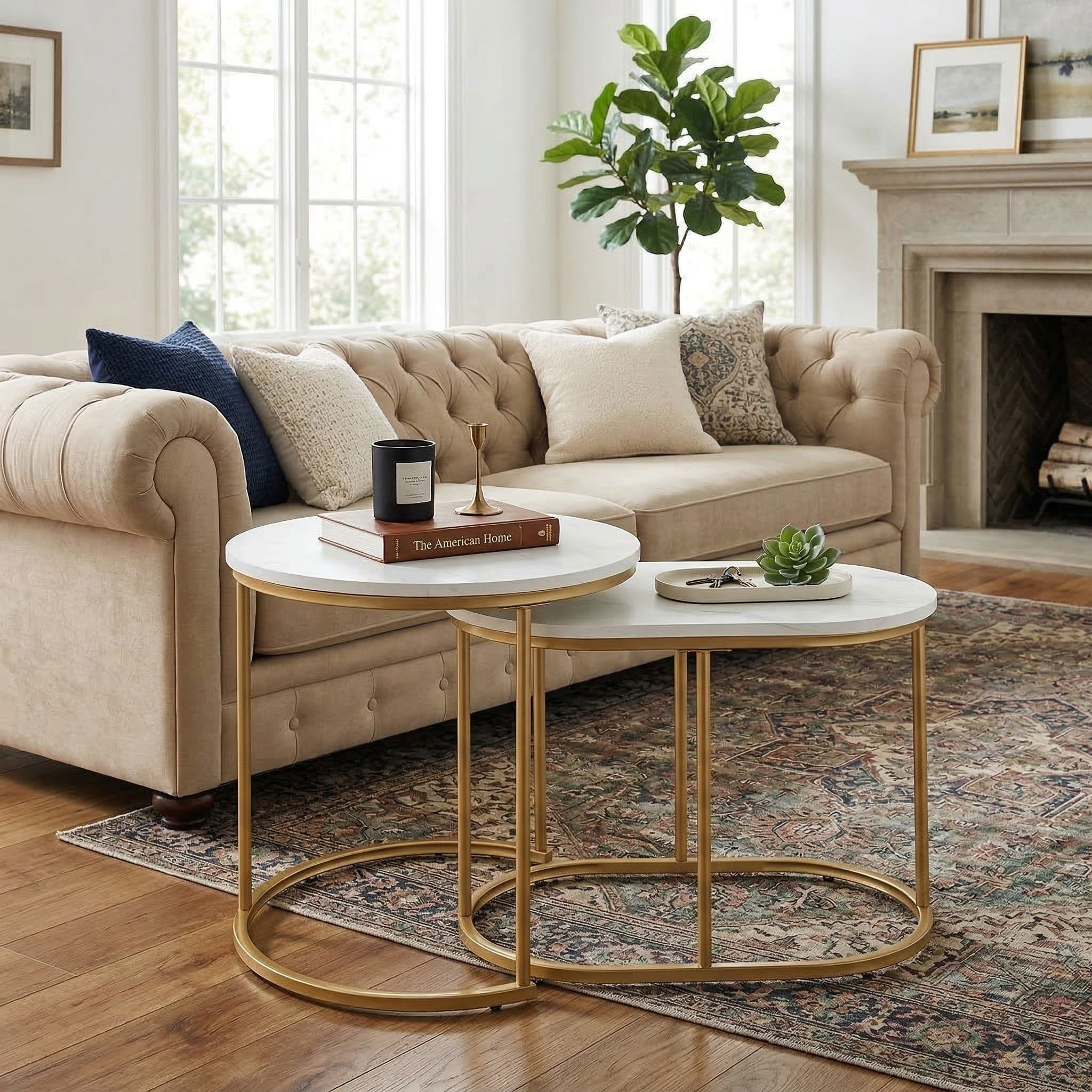 Kadyn Cocktail Tea Table,Coffee Table,Sofa Table Tea Table,Modern Nesting Coffee Table Set of 2-White