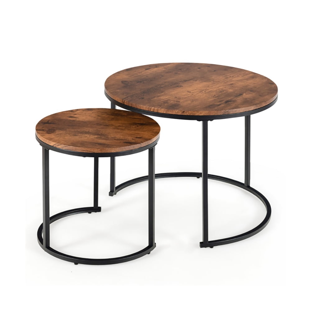 Kadyn Cocktail Tea Table,Coffee Table,Sofa Table Tea Table,Set of 2 Modern Round Stacking Nesting Coffee Tables for Living Room-Rustic Brown Kadyn Cocktail Tea Table,Coffee Table,Sofa Table Tea Table,Set of 2 Modern Round Stacking Nesting Coffee Tables for Living Room-Rustic Brown