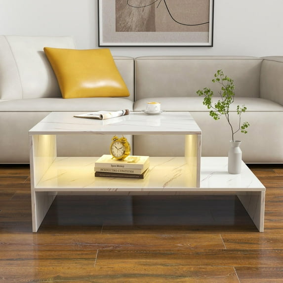 Kadyn Coffee Table, Center Table, Tea Table,Coffee Table with Unique Architectural Shape,White