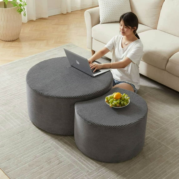 Kadyn Coffee Table, Center Table, Tea Table,Nesting Coffee Table Set of 2,Upholstered Round Coffee Tables Set of 2 for Living Room, Gray