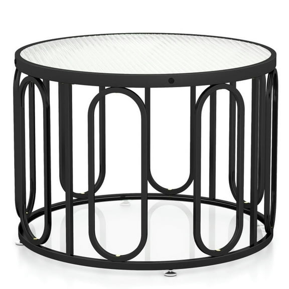 Kadyn Coffee Table,Desktop Table,Center Table,24 Inch Round Coffee Table with Reeded Tempered Glass Top and Oval Swivel Brackets-Black