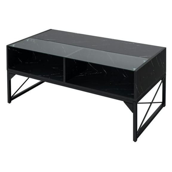 Kadyn Coffee Table,Desktop Table,Center Table,Center Table with Faux Marble and Tempered Glass Top-Black