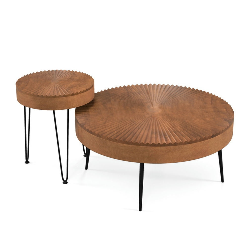Kadyn Coffee Table,Desktop Table,Center Table,Set of 2 Boho Round Coffee Table with Solid Pine Wood Top and Metal Legs-Brown Kadyn Coffee Table,Desktop Table,Center Table,Set of 2 Boho Round Coffee Table with Solid Pine Wood Top and Metal Legs-Brown
