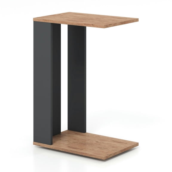 Kadyn Coffee Table,Desktop Table,Side Table,End Tables,Nightstand,2-Tier C-Shaped Side Table with Universal Wheels and Shelf-Rustic Brown