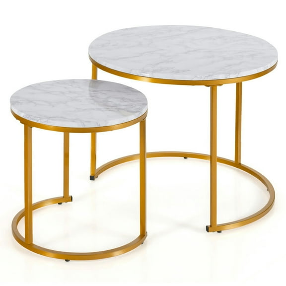 Kadyn Coffee Tables,Center Table,Set of 2 Modern Round Stacking Nesting Coffee Tables-Golden