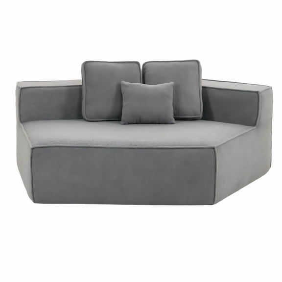 Kadyn Compressed Convertible Sofa with Wide Seat, Three Back Cushions and Soft All-Foam Support, Teddy Fleece Couch for Living Room, Dorm, Home Office, Kids & Pets, Gray -R