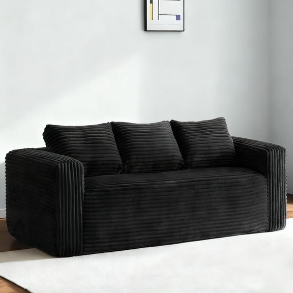 Kadyn Compressed Convertible Sofa with 3 Seater and Memory Foam, Couch for Small Spaces, Apartement, Living Room, Black