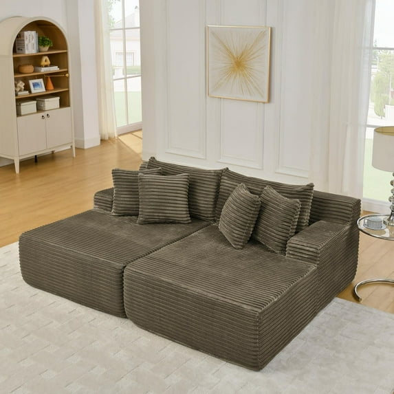 Kadyn Compressed Convertible Sofa with Two-seater and Made of Velvet Fabric, Couch with No Assembly Required for Indoor, Living Room, Bedroom, Brown
