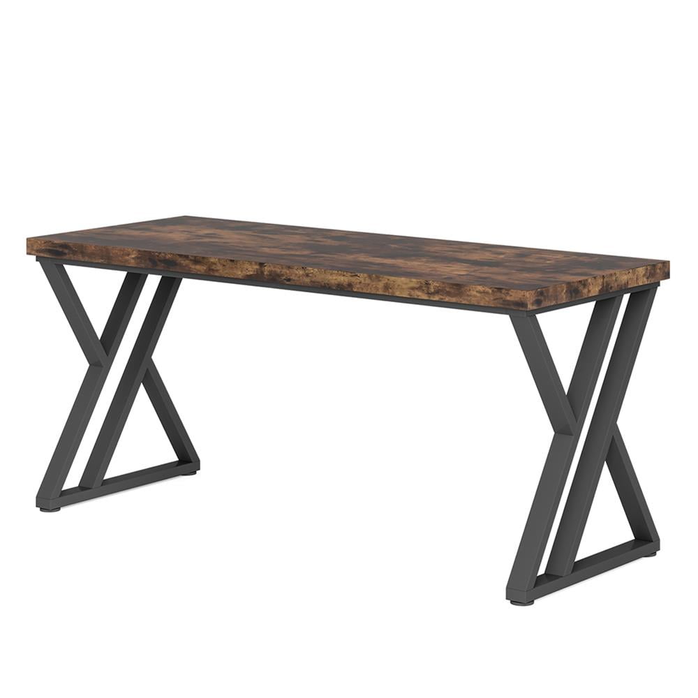 Rustic Brown Wood Writing Desk with Z-Shaped Metal Legs
