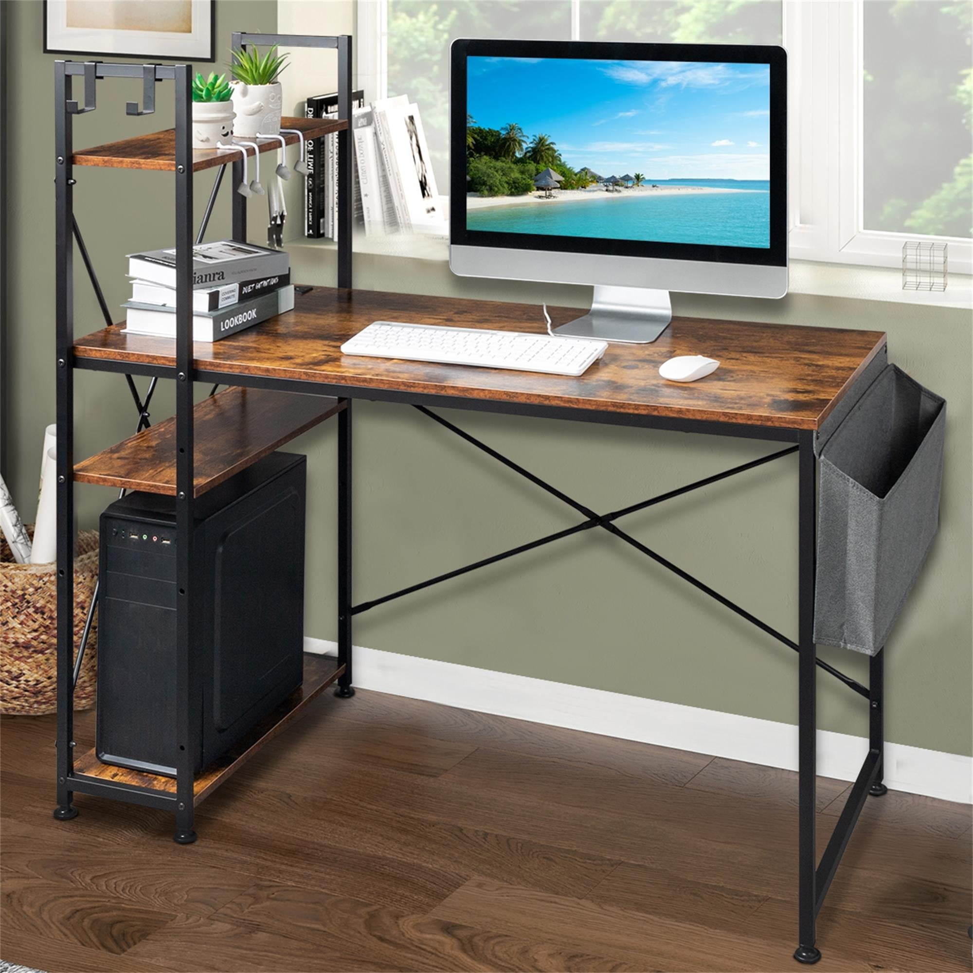 Kadyn Computer Desk, Side Storage Desk with Non-woven Bag and USB Power Port, Durable Study Table for Home, Retro Color Kadyn Computer Desk, Side Storage Desk with Non-woven Bag and USB Power Port, Durable Study Table for Home, Retro Color
