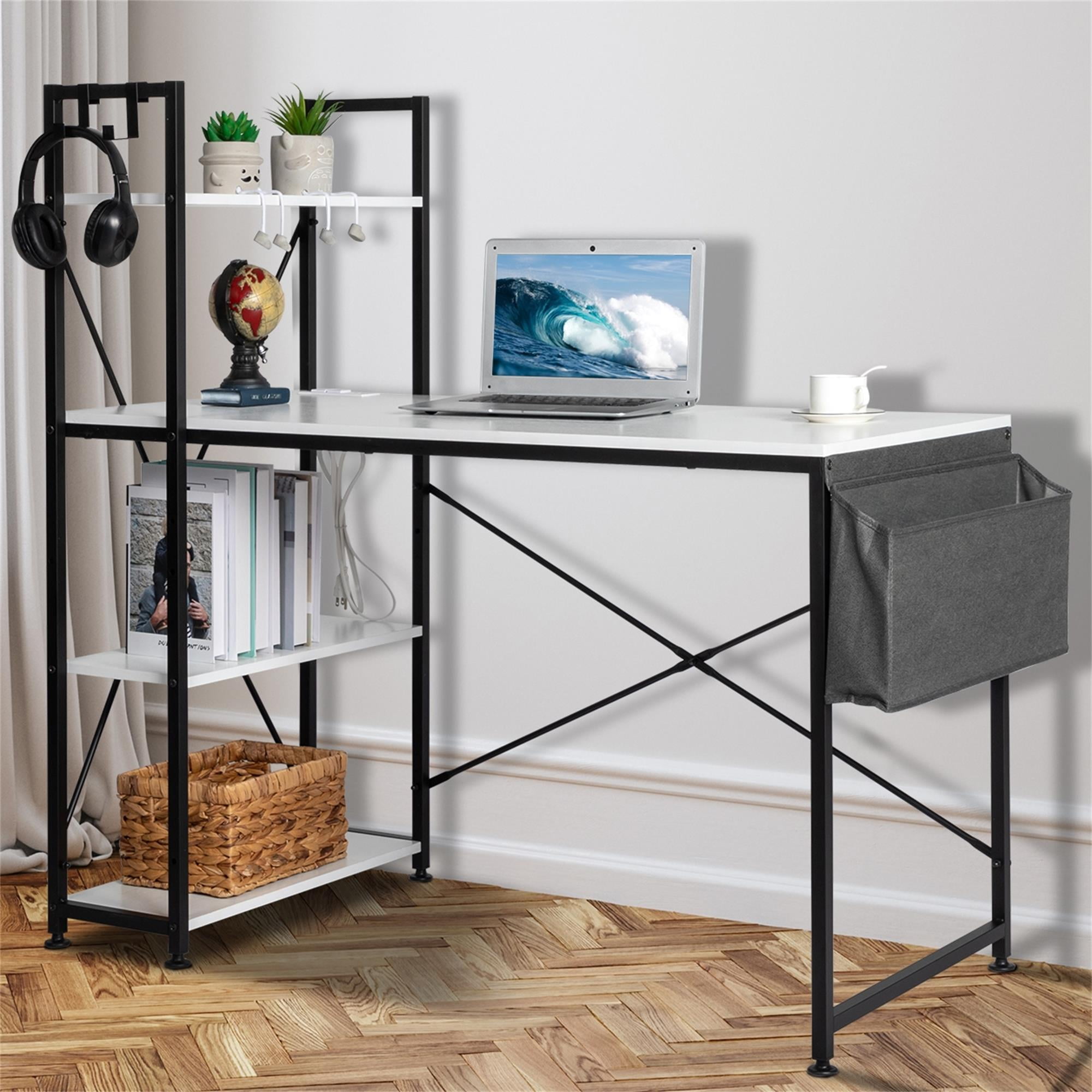 Kadyn Computer Desk, Side Storage Desk with Non-woven Bag and USB Power Port, Durable Study Table for Home, White Kadyn Computer Desk, Side Storage Desk with Non-woven Bag and USB Power Port, Durable Study Table for Home, White