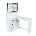 thumbnail image 1 of Kadyn Computer Desk with Glass Cabinets and Built-In LED Lights, L-Shaped Study Writing Table with USB Charging Ports, White, 1 of 8
