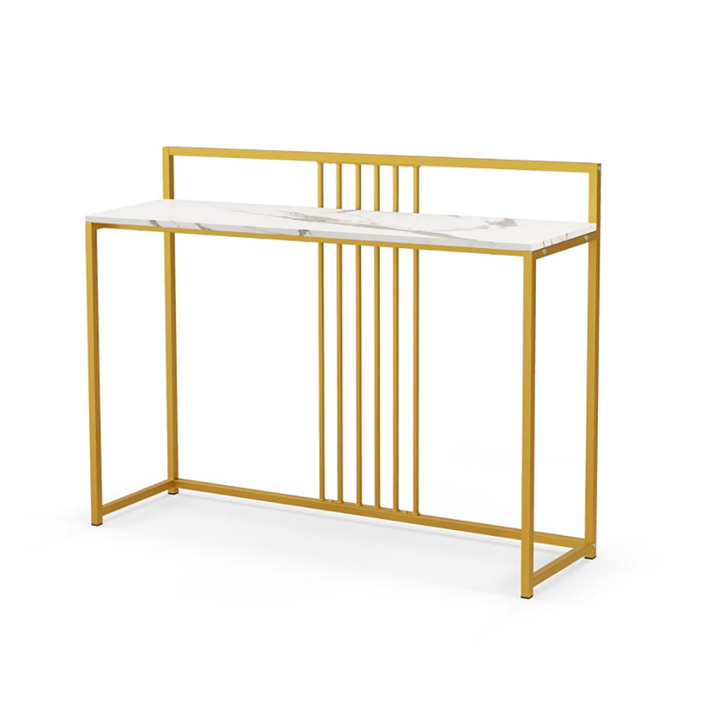 Kadyn Console Desk Table, Console Table, Entryway Table, Side Table, Display Table, 47 Inch Long Entryway Table with Faux Marble Top and Baffle-White Kadyn Console Desk Table, Console Table, Entryway Table, Side Table, Display Table, 47 Inch Long Entryway Table with Faux Marble Top and Baffle-White
